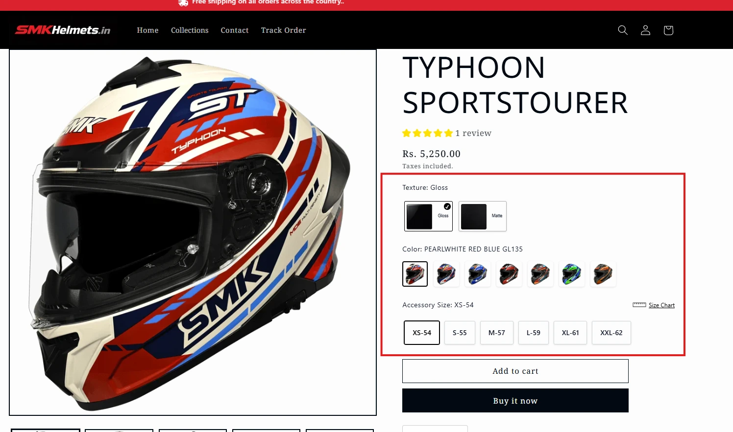 BOB's custom variant picker on Helmets — texture swatches, colorway thumbnails, and a collection-specific size scale