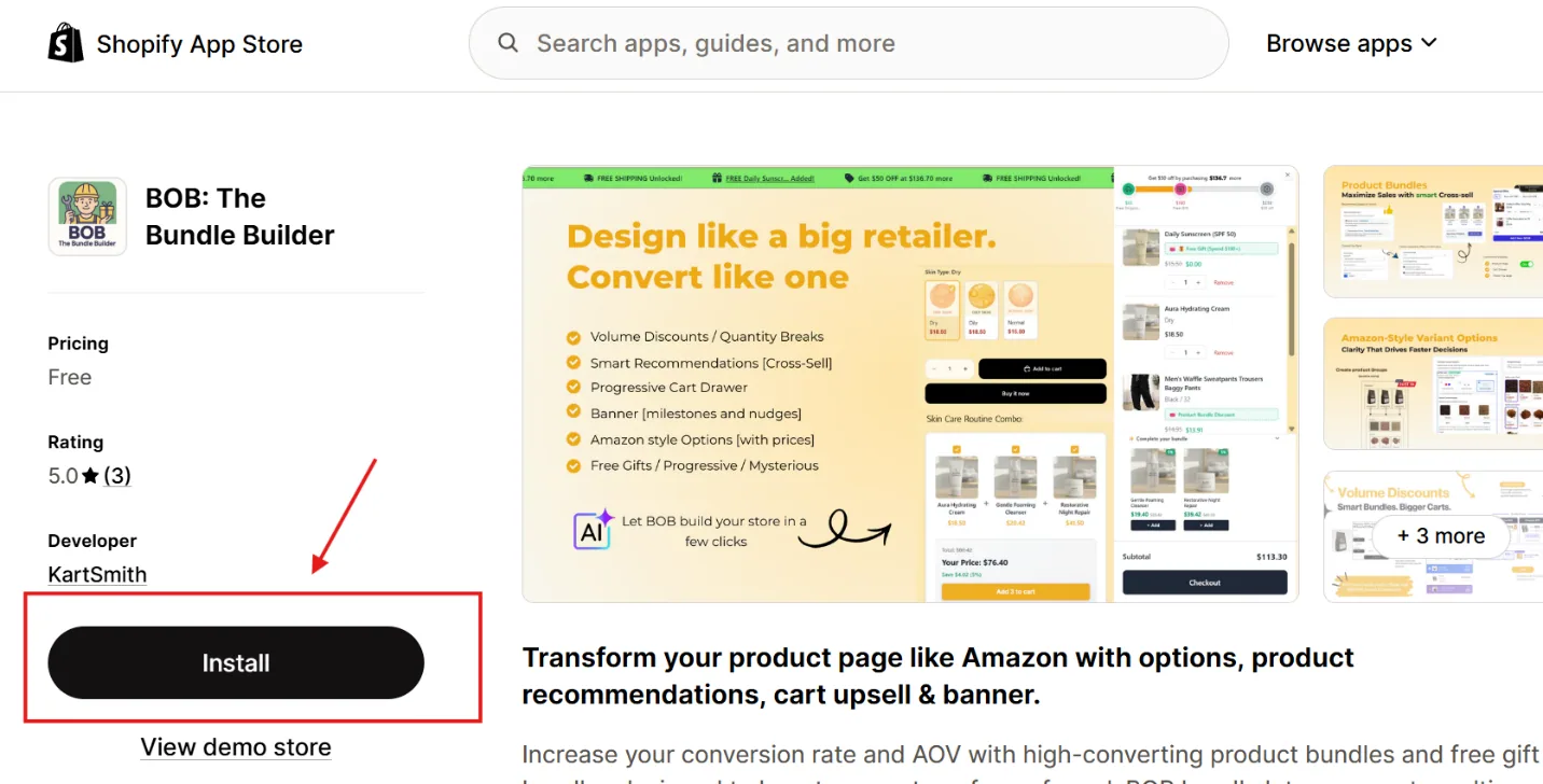 Install BOB from the Shopify App Store