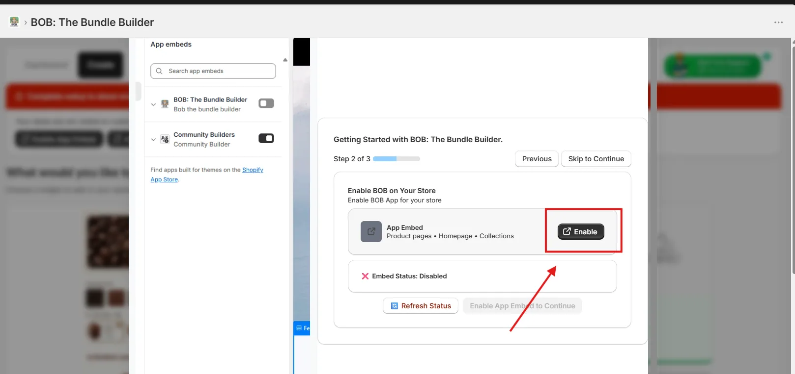 Enable BOB App Embed