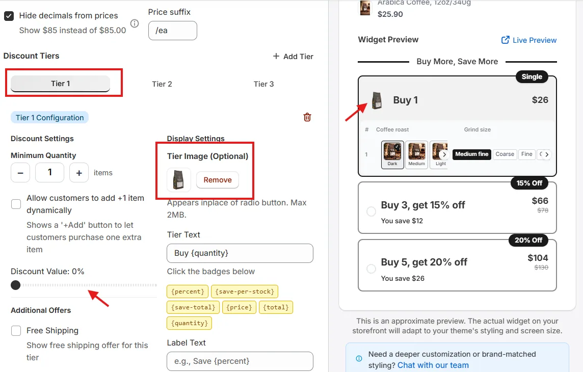 Configure tiers and messaging